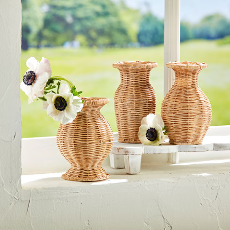 Wicker-Weave Resin Vases