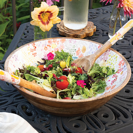 Large Gold Foil Floral Bowl and Salad Servers Set